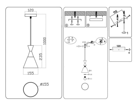 TR3173 Подвесной светильник TR3173 BK/GD черный/золото E27 max 60W D155*1000