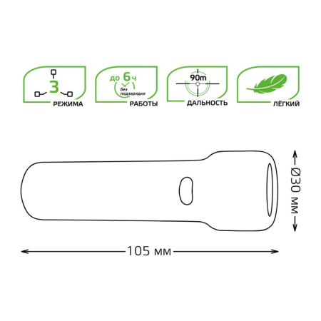 GF202 Фонарь ручной Gauss модель GFL202 1W 50lm  Li-ion 1200mAh LED 1/10/180