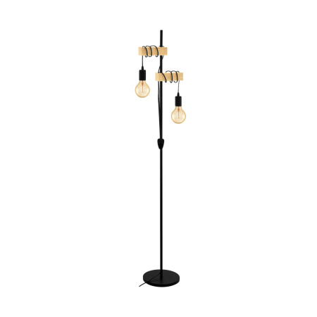 32919 Торшер TOWNSHEND, 2х60W(E27), сталь, дерево, черн, коричн, L205, В250, H1665, base Ø205