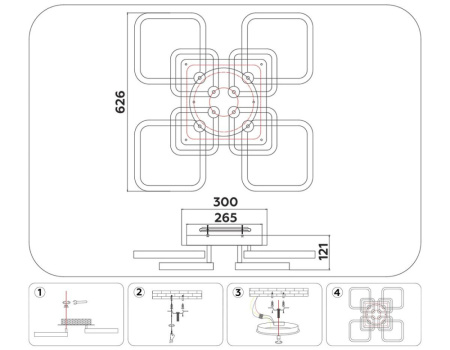 FA3866 Светильник светодиодный потолочный FA3866/4+4 WH белый 144W 3000K-6400K+RGB 627*627*121 (ПДУ