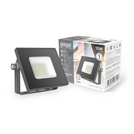 688100310 Прожектор Gauss BASIC 10W 820lm 6500K 200-240V IP65 графитовый LED 1/20