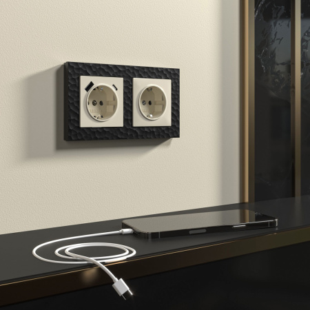 W1171703/ Розетка с заземлением, шторками и USB тип A+C (слоновая кость)
