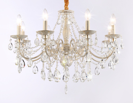 TR4945 Подвесная люстра с хрусталем TR4945/8 WH/GD/CL белый/золото/прозрачный E14/8 max 40W D715*555