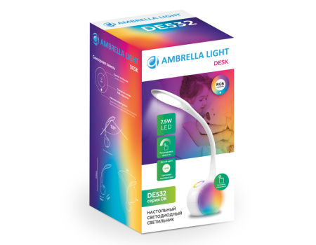 DE532 Светодиодная настольная лампа с RGB подсветкой DE532 WH белый LED 4200K+RGB 7.5W