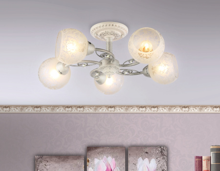 TR3062 Потолочная люстра TR3062/5 WH/SL/FR белый/серебро/белый матовый E27/5 max 40W D615*245