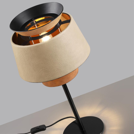 4992/1T PENDANT ODL24 401 черный/бежевый/терракотовый/золотой/металл/экокожа Настольная лампа E27 1*