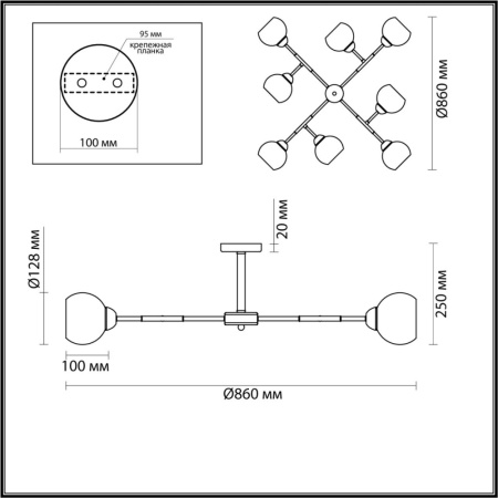 4595/8C COMFI черный, бронза Люстра Потолочная E27 8*40W 220V ROWAN