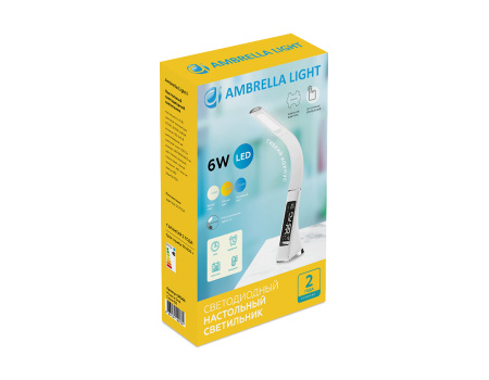 DE508 Светодиодная настольная лампа с дисплеем DE508 WH белый LED 3000-6400K 6W+LCD 2W