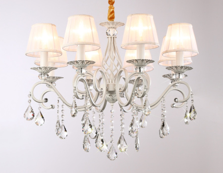 TR4548 Подвесная люстра с абажурами и хрусталем TR4548/8 WH/SL белый/серебро E14/8 max 40W D680*545