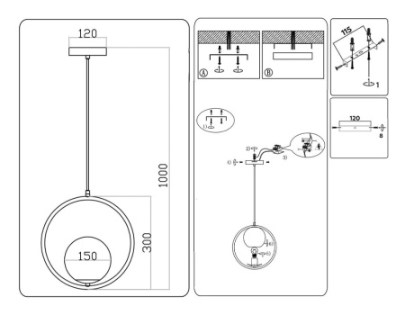 TR2592 Подвесной светильник TR2592 BK черный E27 max 60W 300*150*1000