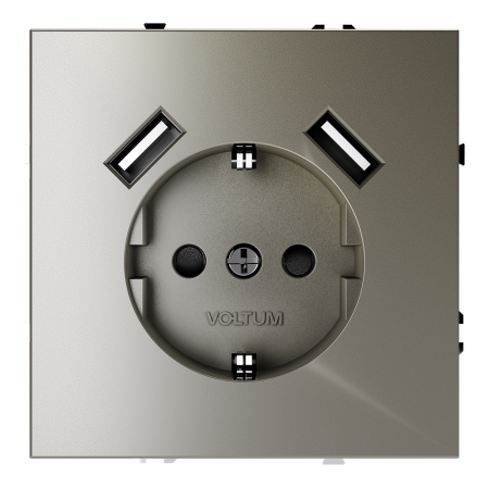 VLS040404 Розетка встраиваемая VOLTUM S70 с заземлением и защитными шторками, 16А, с USB, A+A, (шелк