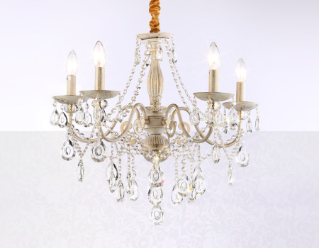 TR4944 Подвесная люстра с хрусталем TR4944/5 WH/GD/CL белый/золото/прозрачный E14/5 max 40W D605*565