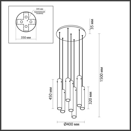 5061/32L PENDANT ODL24 319 черный/темн.хром/металл/стекло Люстра каскадная LED 7*4W 3000K SHINY