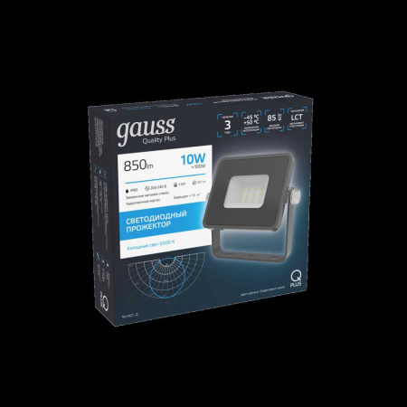 Прожектор Gauss Qplus 10W 850lm 6500K 200-240V IP65 графитовый LED 1/20