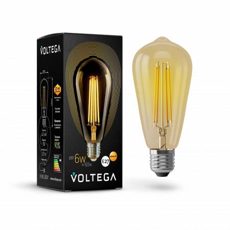 5526 VG10-ST64Gwarm6W Лампа Колба светодиодный лофт GOLD 6W Е27 2800К