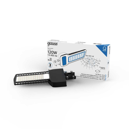 Светильник уличный Gauss Qplus 120W 14400lm 5000K 120-260V IP65 535*260*64мм черный КСС 