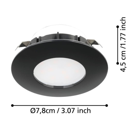 900743 Встраиваемый светильник PINEDA, 4,9W (LED), 3000K, IP20, IP44, Ø78, пластик, черный