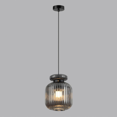 5042/1B PENDANT ODL24 309 черный/дымчатый/металл/стекло/эко.кожа Подвес E27 1*60W JUGI