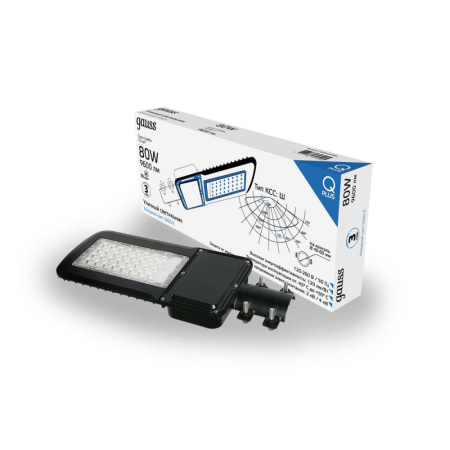 Светильник уличный Gauss Qplus 80W 9600lm 5000K 120-260V IP65 455*180*49мм черный КСС 