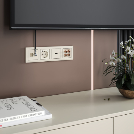 W1171703/ Розетка с заземлением, шторками и USB тип A+C (слоновая кость)