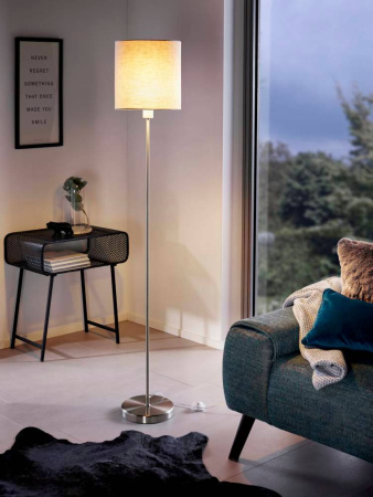 Торшер PASTERI, 1х60W (E27), Ø280, H1575, никель мат./текстиль, серо-коричневый