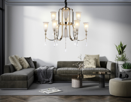 TR3250 Подвесная люстра с хрусталем TR3250/9 SGD/FR золото/белый матовый E14*9 max 40W D735*720