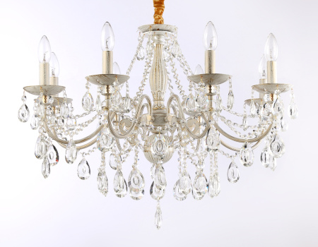 TR4945 Подвесная люстра с хрусталем TR4945/8 WH/GD/CL белый/золото/прозрачный E14/8 max 40W D715*555