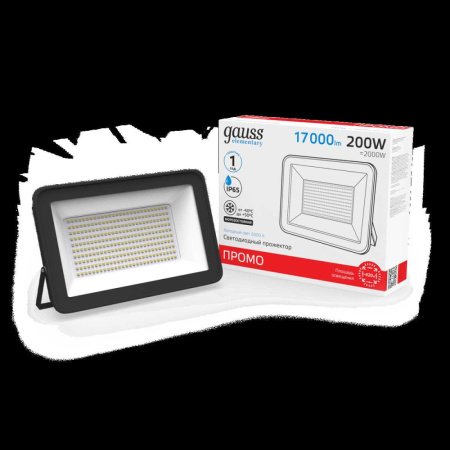 Прожектор светодиодный Gauss LED 200W IP65 6500К черный 1/6