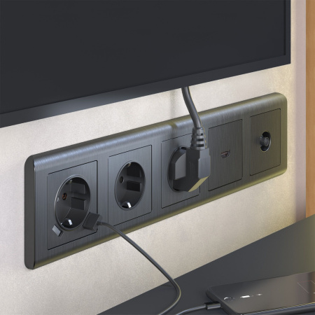 W1179504/ Накладка для розетки USB (графит рифленый)