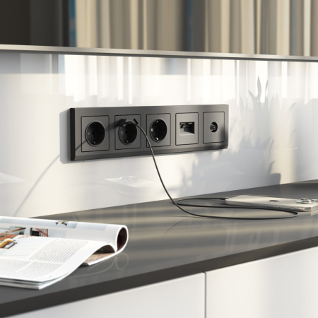 W1191164 Накладка для двойной розетки Еthernet RJ-45 (графит матовый)