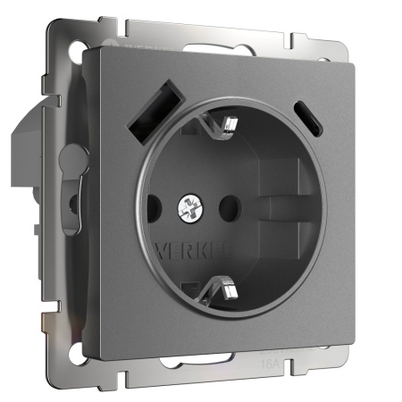 W1171764 Розетка с заземлением, шторками и USB тип A+C  (графит матовый)